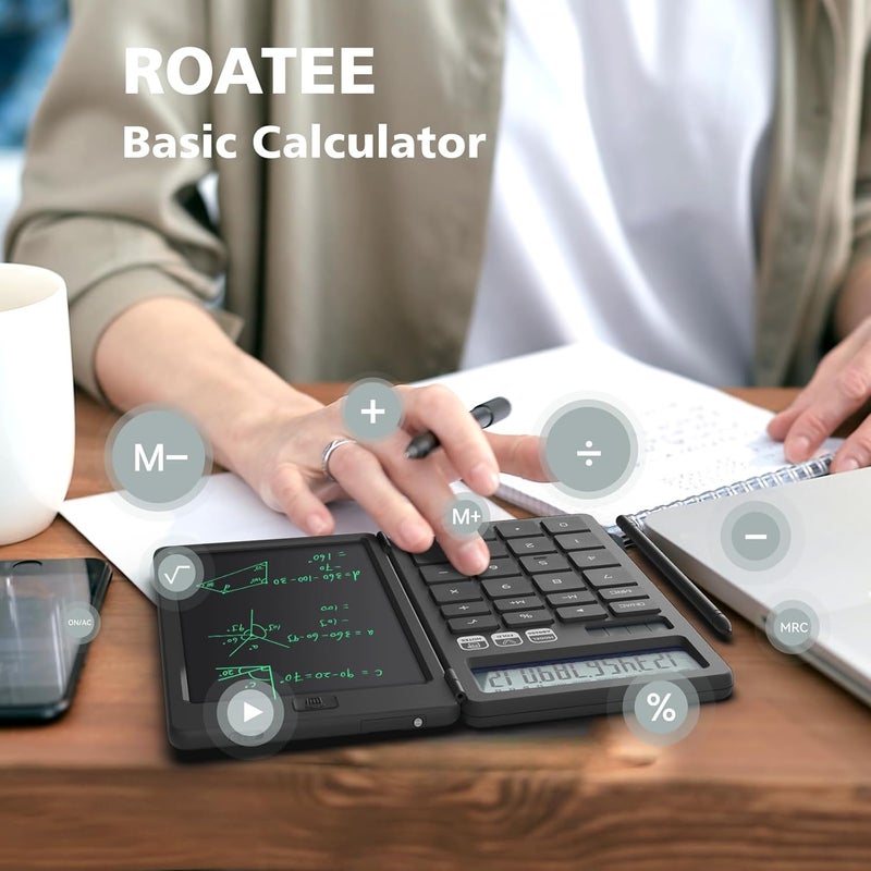 ROATEE Desk Calculator with Erasable LCD Notepad Calculators Desktop Basic Calculators for Middle School Cute Pocket Simple Calculator Office Desk Accessories Supplies Home Office Essential Big Button - Image 2